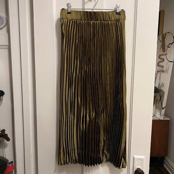 women's silky accordion pleated skirt chartreuse green size xs - Picture 7 of 13